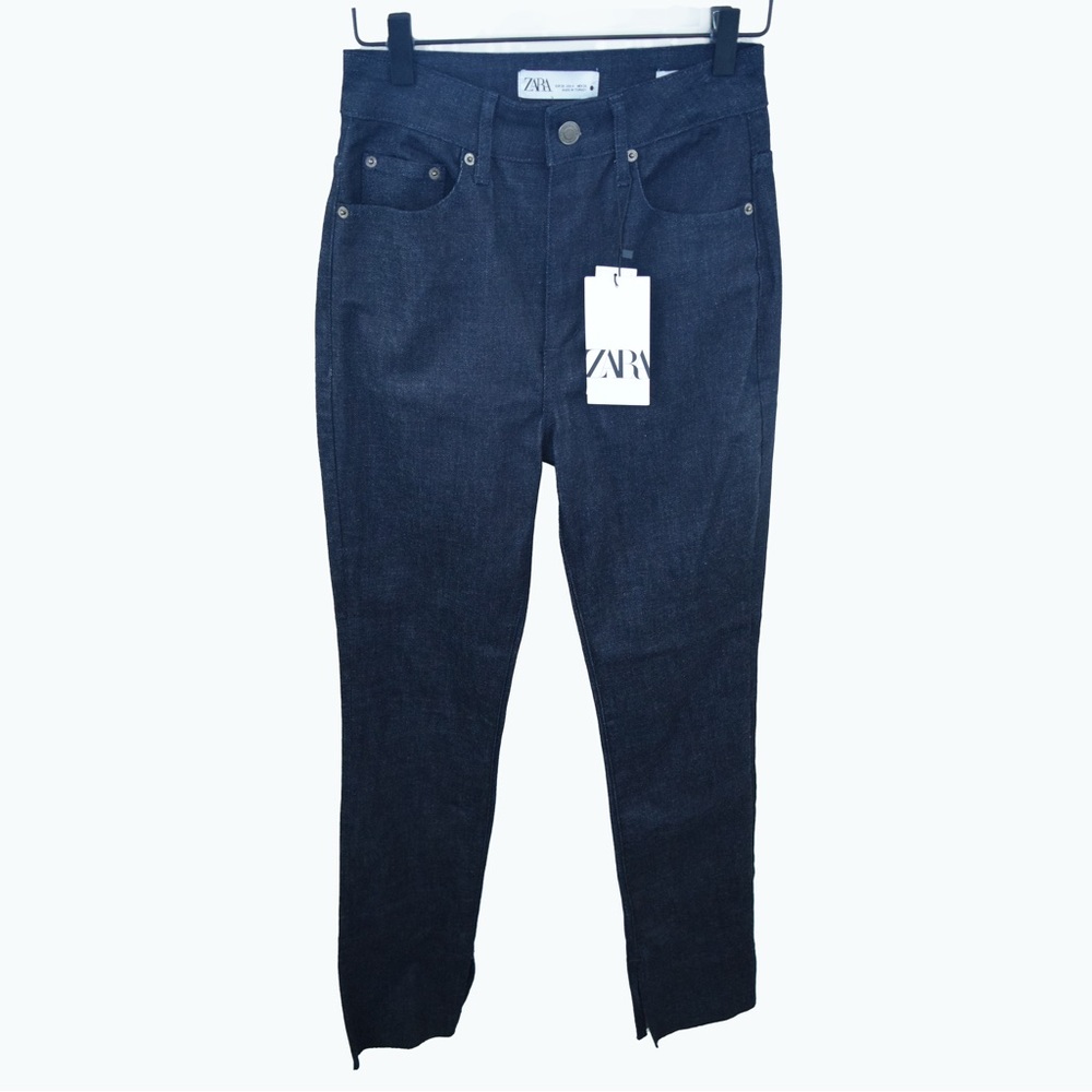 NWT ZARA Olivia Split Raw Hem Straight Dark Wash Jeans Size 4 36.5” Inseam